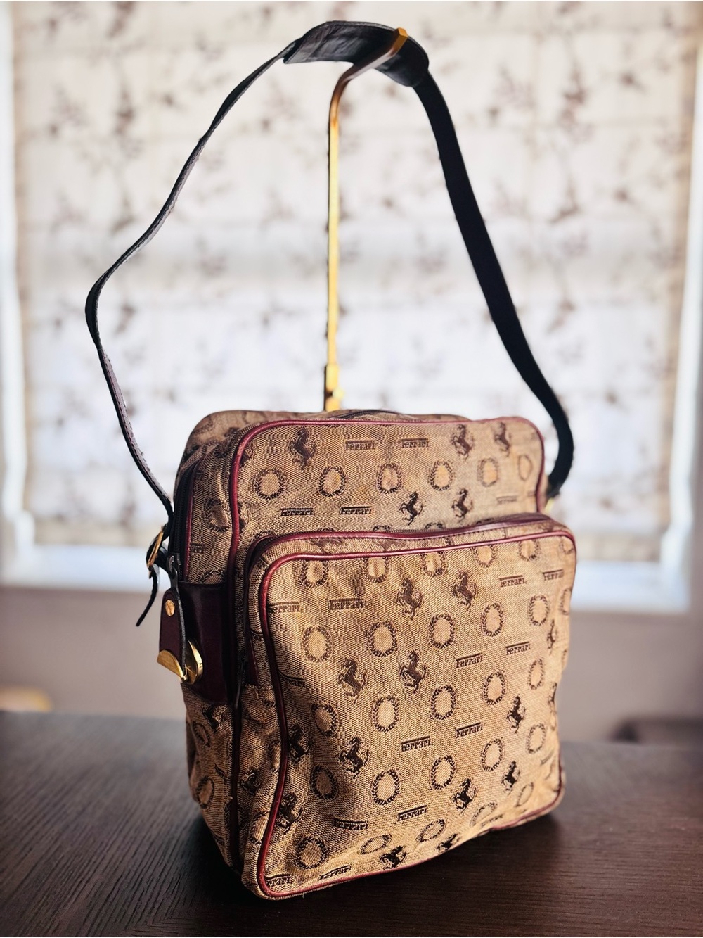 Vintage Ferrari Monogram Canvas Crossbody Bag Lock & Key